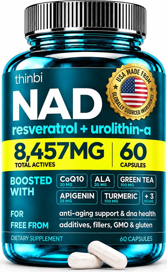 Thinbi Liposomal NAD+ Supplement with Resveratrol & CoQ10 - 60 Capsules