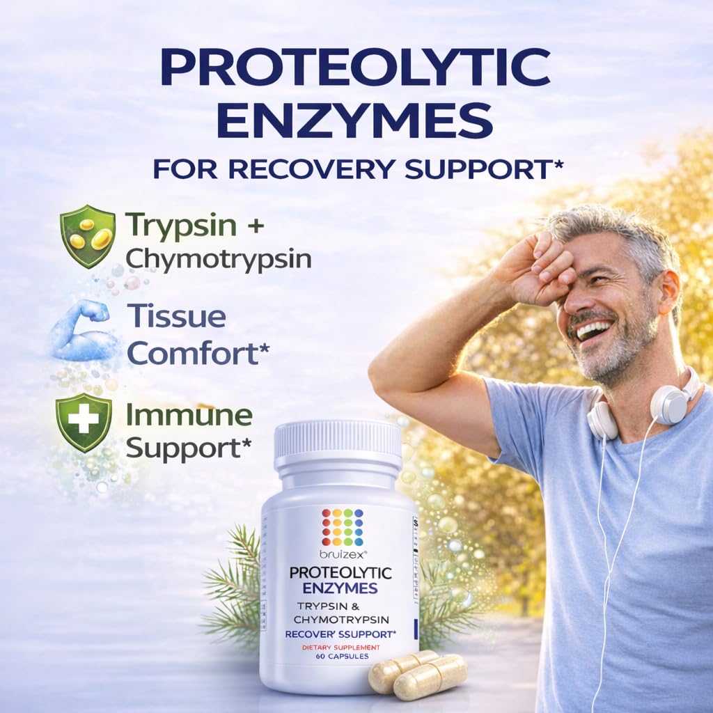 Bruizex Proteolytic Enzymes Trypsin Chymotrypsin Recovery - 60 Capsules - image 2