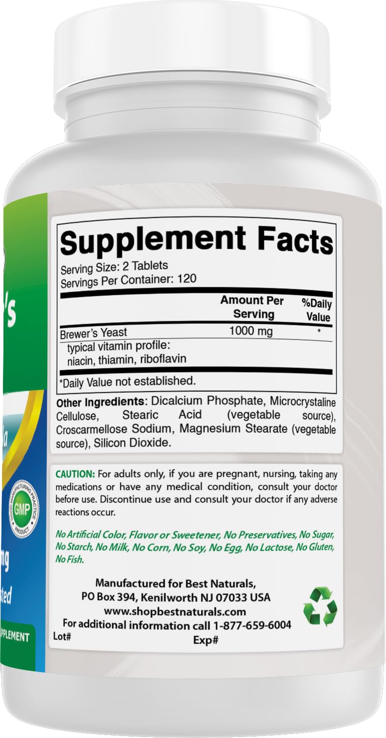 Best Naturals Brewers Yeast 500 mg - 480 Tablets - image 6