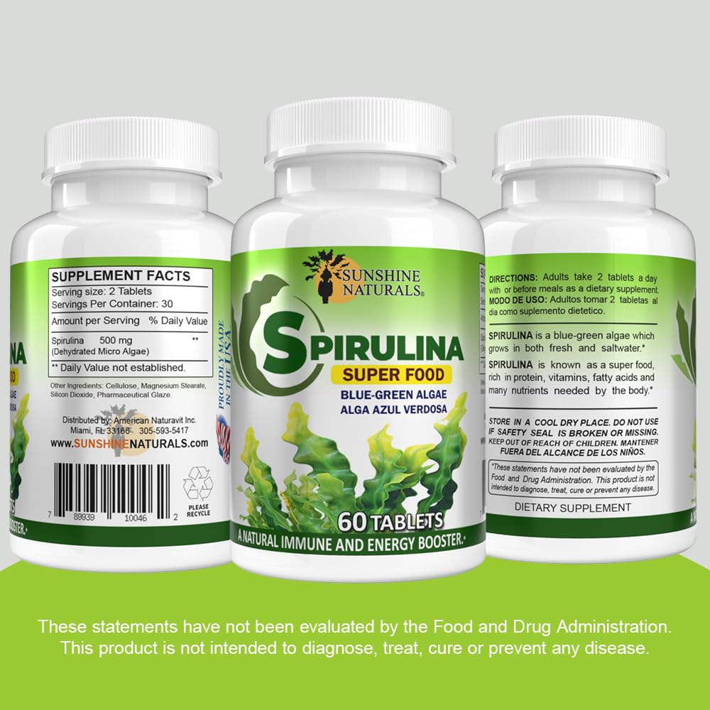 Sunshine Naturals Spirulina. 60 Tabs