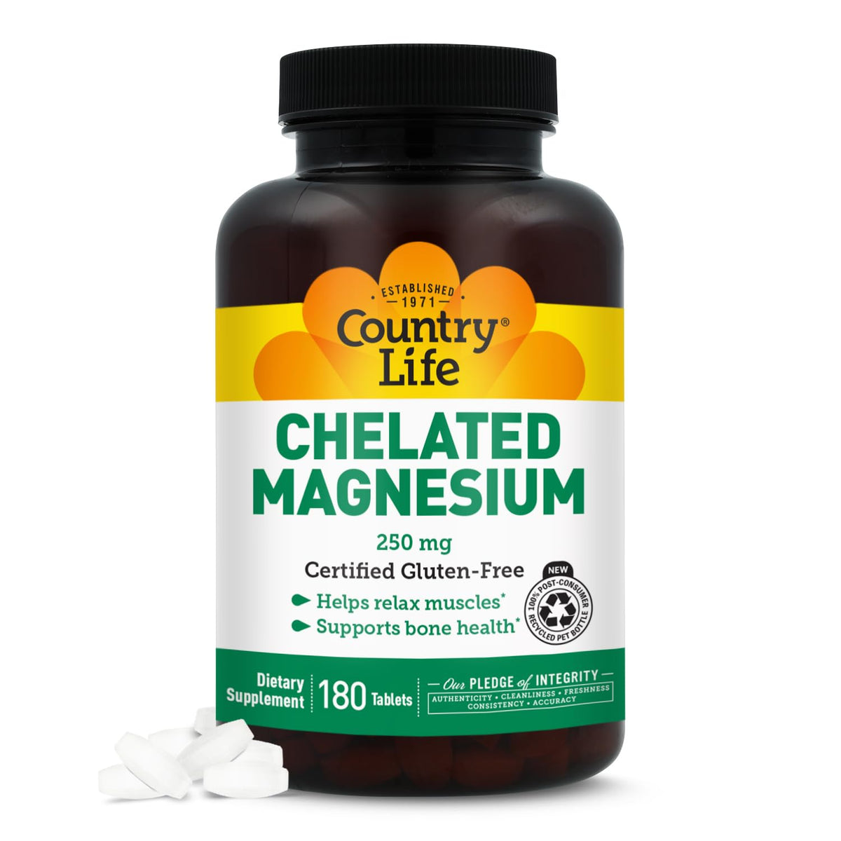 Country Life Chelated Magnesium 250 mg - 180 Tablets