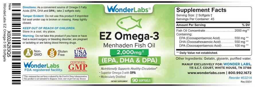 Wonder Laboratories Atlantic Menhaden Fish Oil Omega-3 2000 mg