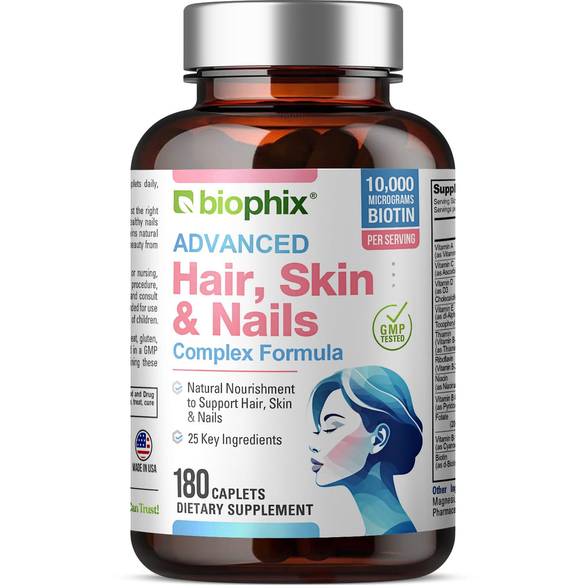 biophix Hair Skin and Nails Complex Biotin 10,000 mcg - 180 Caplets