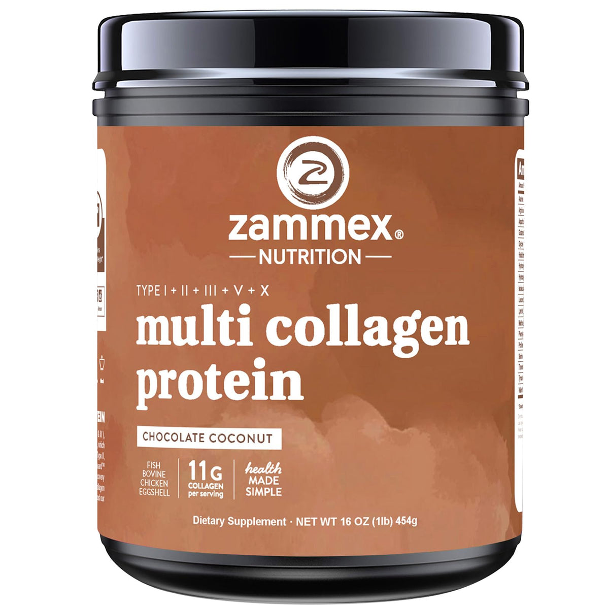 Zammex Multi Collagen Peptides Protein Powder Chocolate - 1 lb