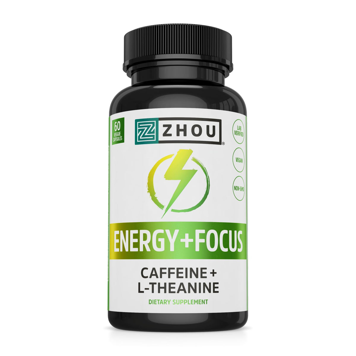 ZHOU Energy + Focus L-Theanine 200mg - 60 Vegetarian Capsules