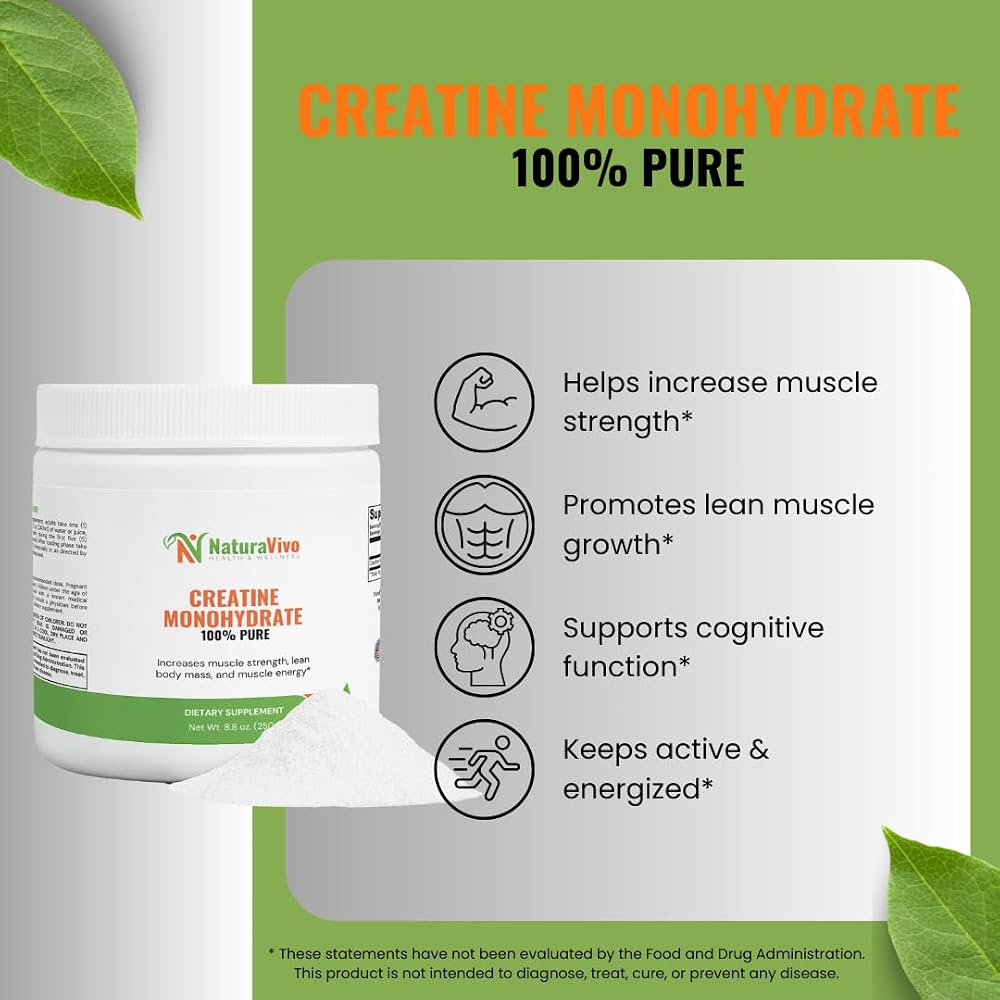 NaturaVivo Creatine Monohydrate Powder 5000mg - 50 Servings - image 2