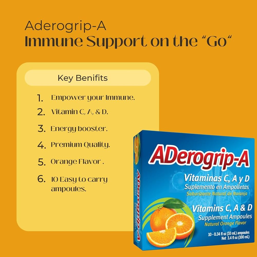 Aderogrip-A Liquid Immune Support Vitamins C A D - 10 Ampoules - image 3