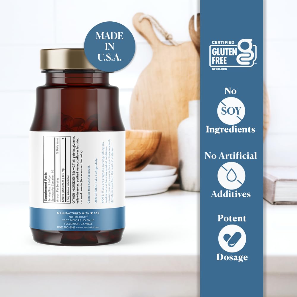Nutri-Rich CoQ10 100mg Softgels for Heart Health & Energy - 90 Softgels - image 3