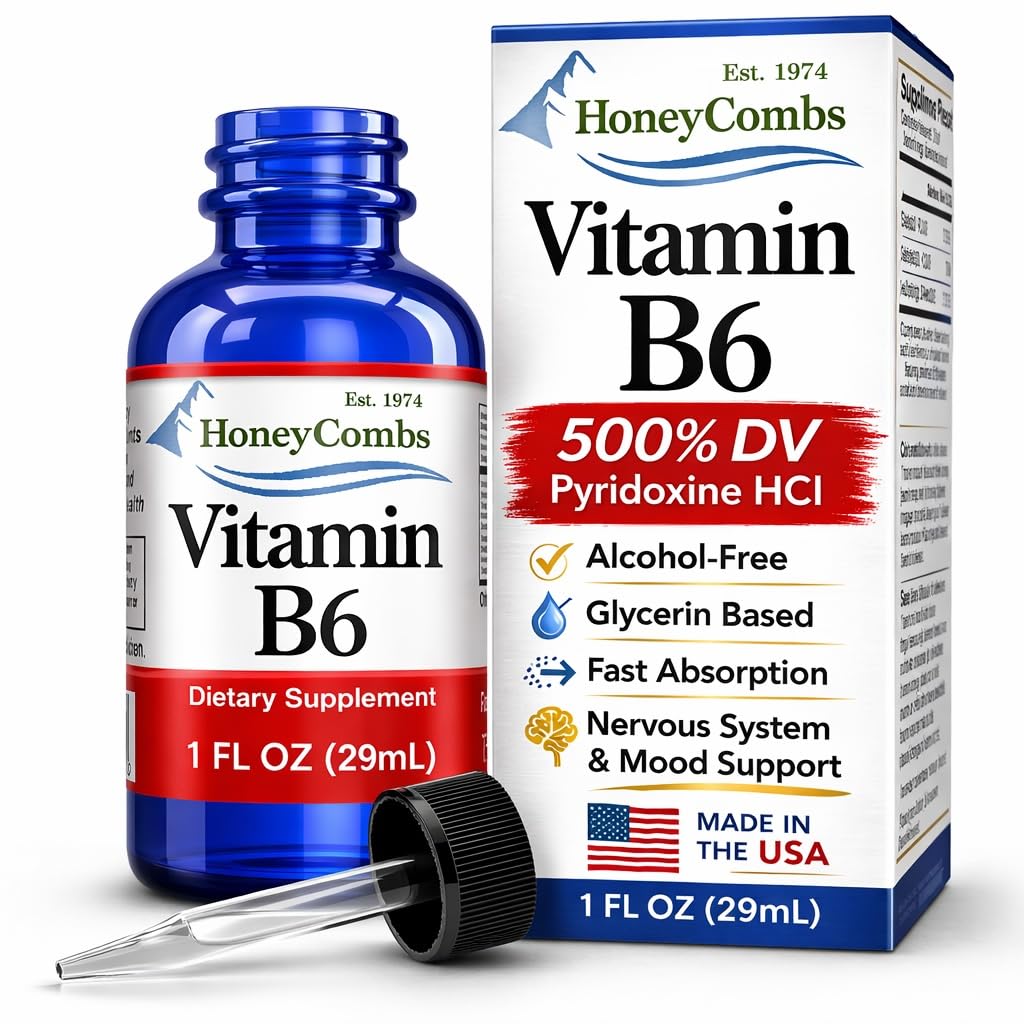HoneyCombs Vitamin B6 Liquid Drops Pyridoxine HCl - 1 Fl Oz