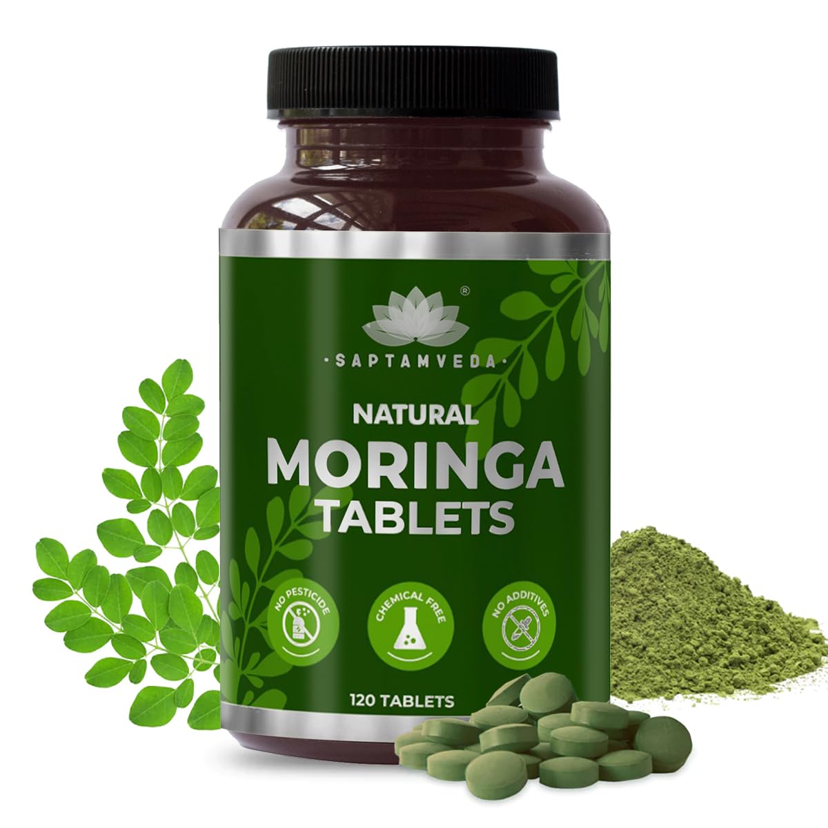 SAPTAMVEDA Natural Moringa Tablets - 500mg - 120 Tablets