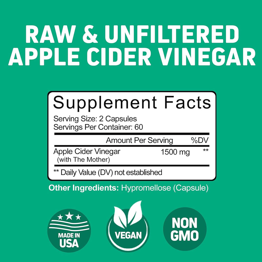 Herbtonics Raw Apple Cider Vinegar 1500mg with Mother - 120 Capsules - image 7