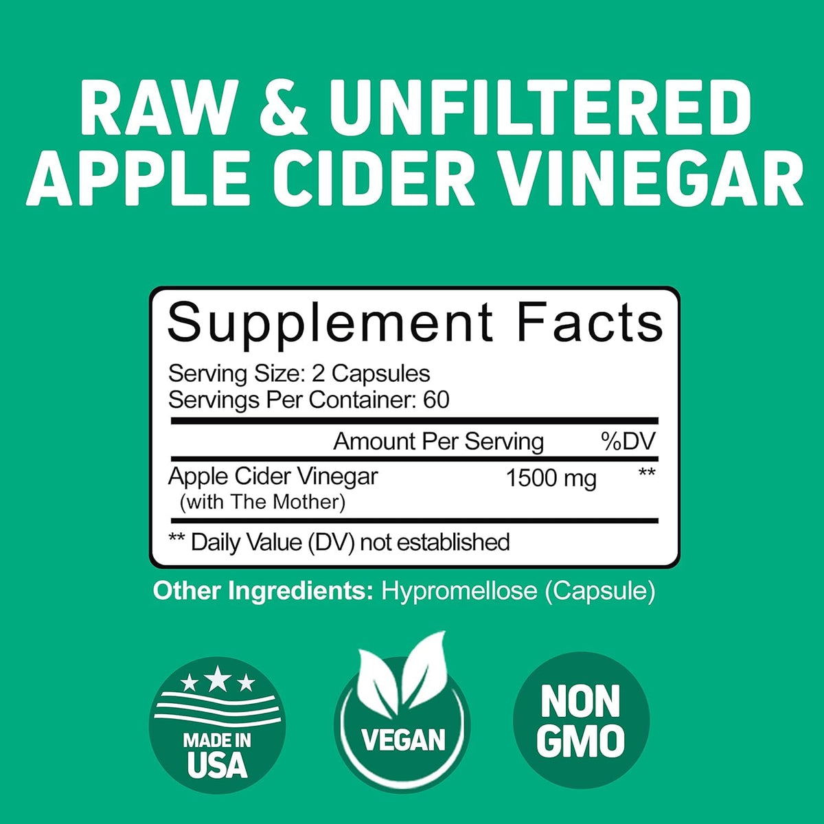 Herbtonics Raw Apple Cider Vinegar 1500mg with Mother - 120 Capsules - image 7