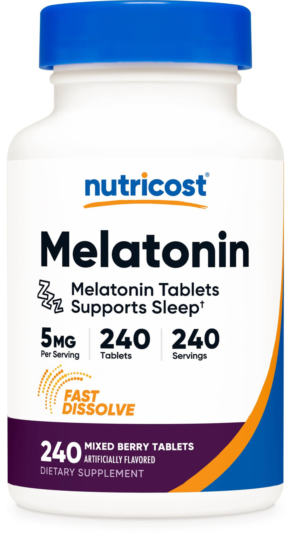 Nutricost Melatonin 5mg Fast Dissolve Tablets Mixed Berry - 240 Tablets