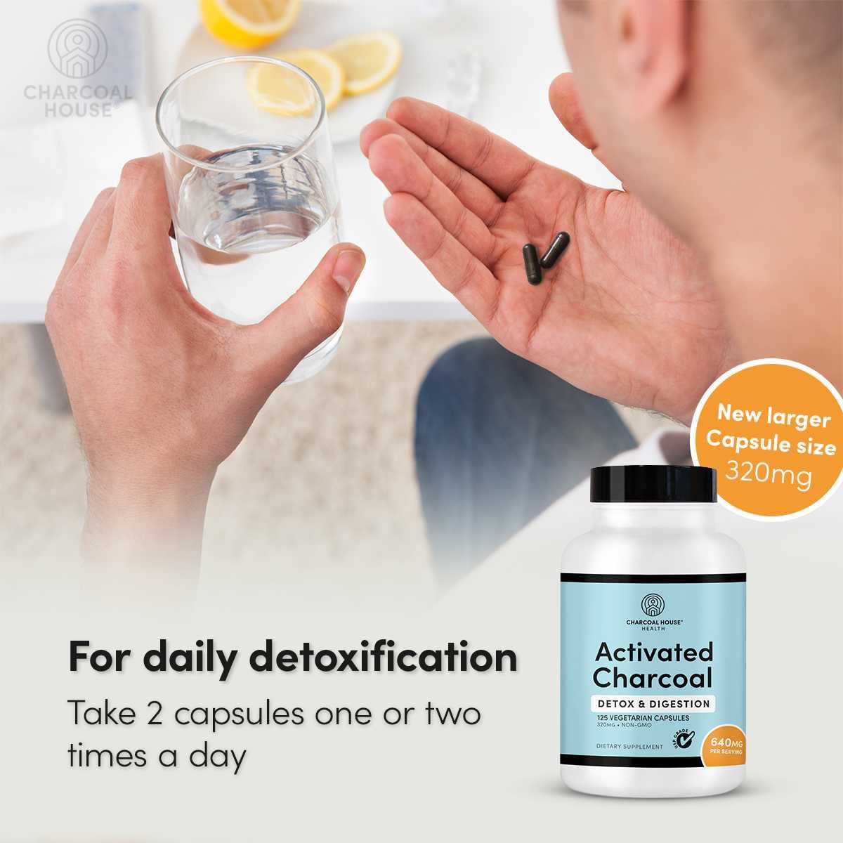 Charcoal House Activated Charcoal Capsules 300mg - 125 Capsules - image 7