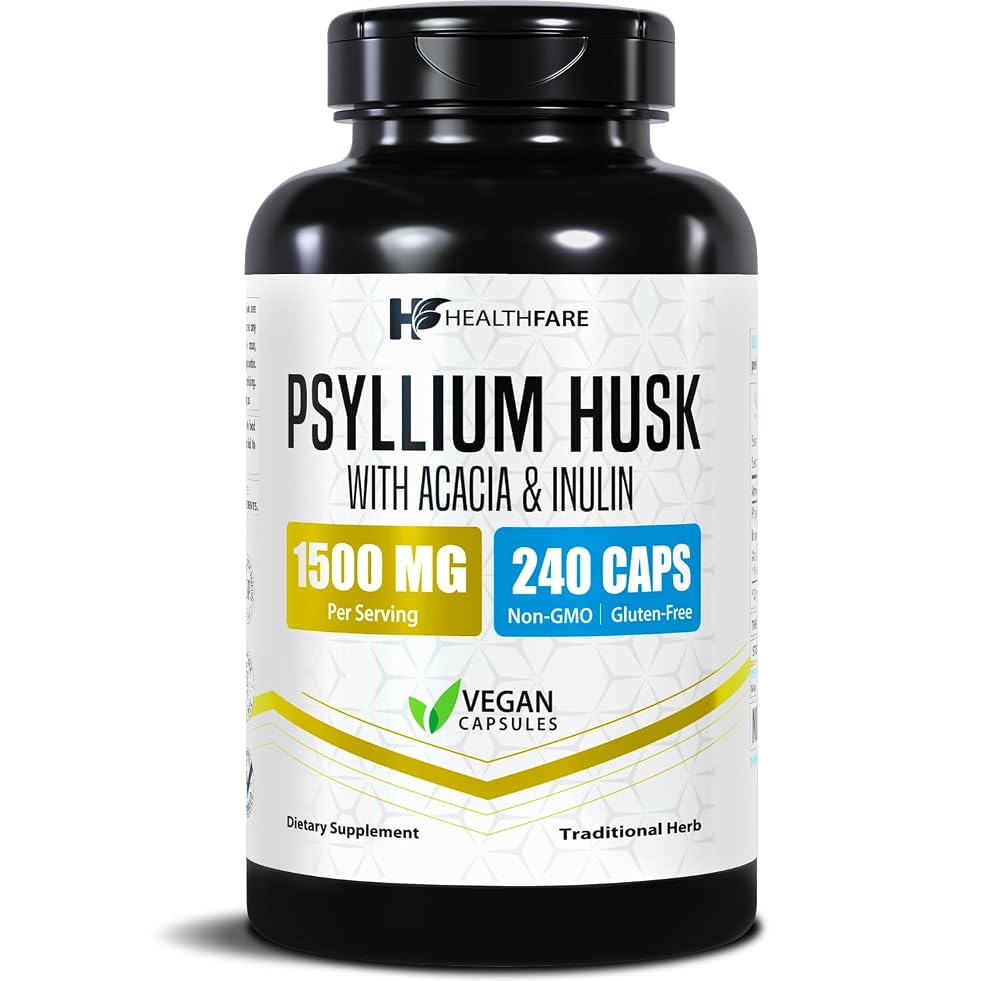 Healthfare Psyllium Husk Fiber 1500mg - 240 Vegan Capsules