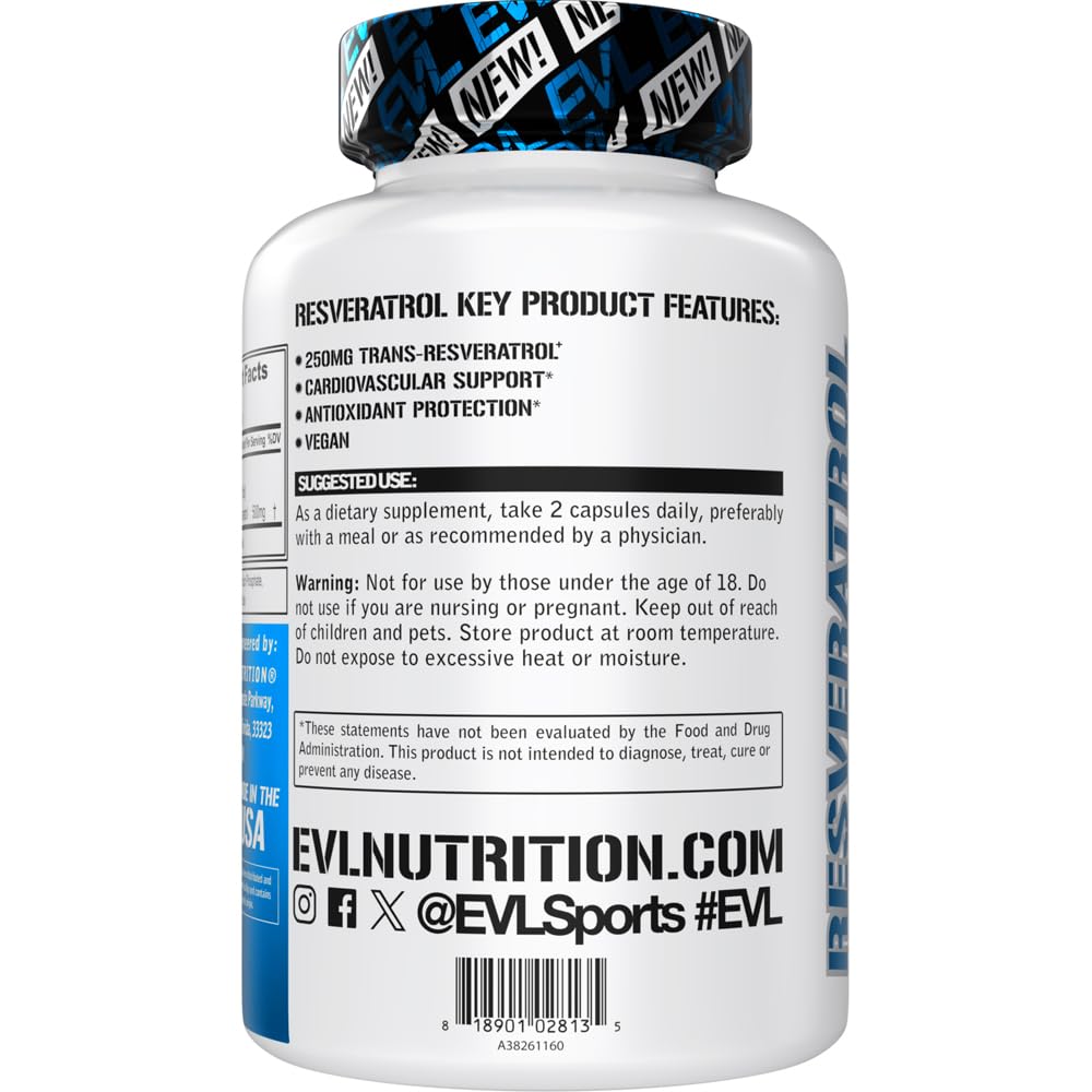Evlution Resveratrol 250mg Trans-Resveratrol Capsules - 60 Capsules - image 3
