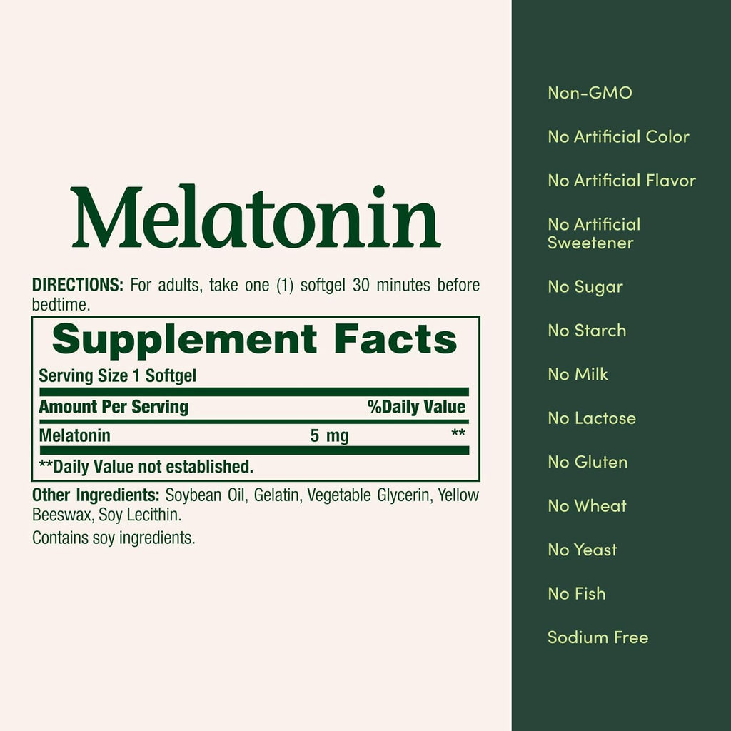 Nature's Bounty softgels melatonin 5mg Sleep Health Bottle Drug Free