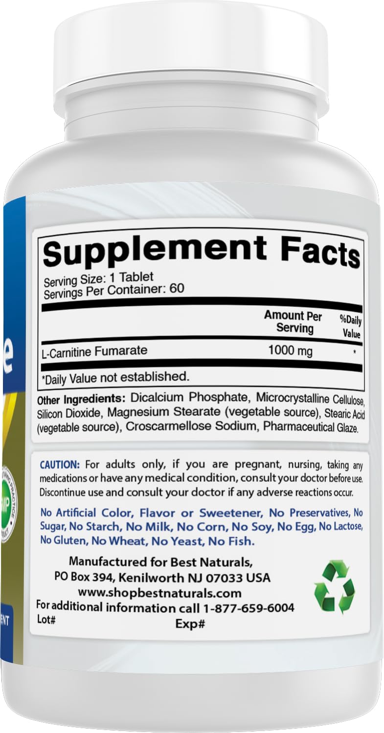 Best Naturals L-Carnitine 1000mg - 120 Tablets - image 6