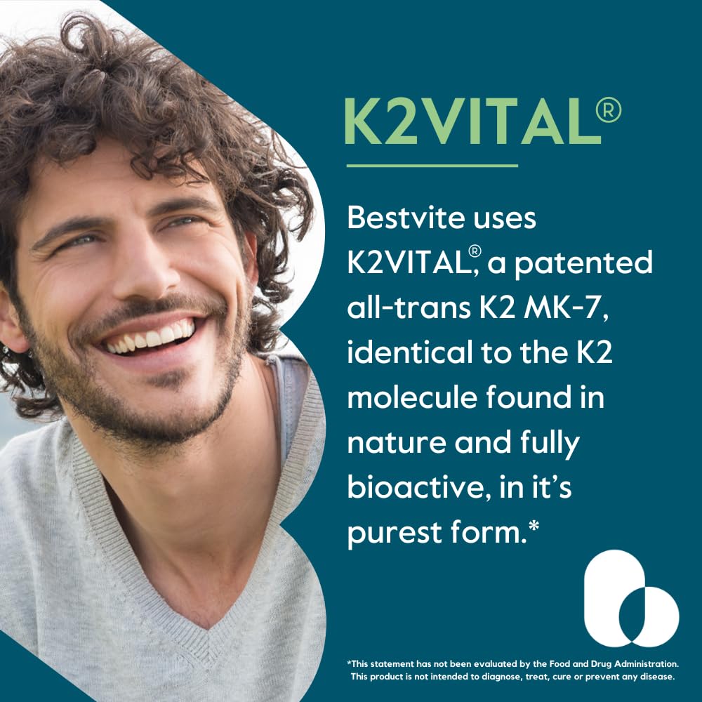 BESTVITE Vitamin K2 100 mcg as MK-7 - No Stearates - Vegan - Non GMO