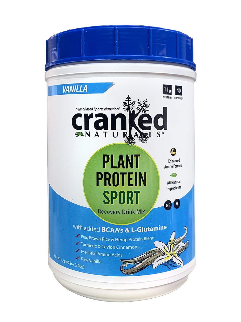 Cranked Naturals Vanilla Plant Protein Sport Recovery Drink Mix - 40 Servings