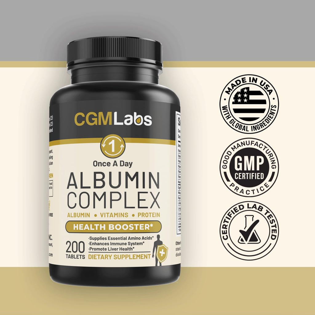 CGMLABS Premium Albumin Complex with Egg White & Whey Protein - 200 Tablets - image 8