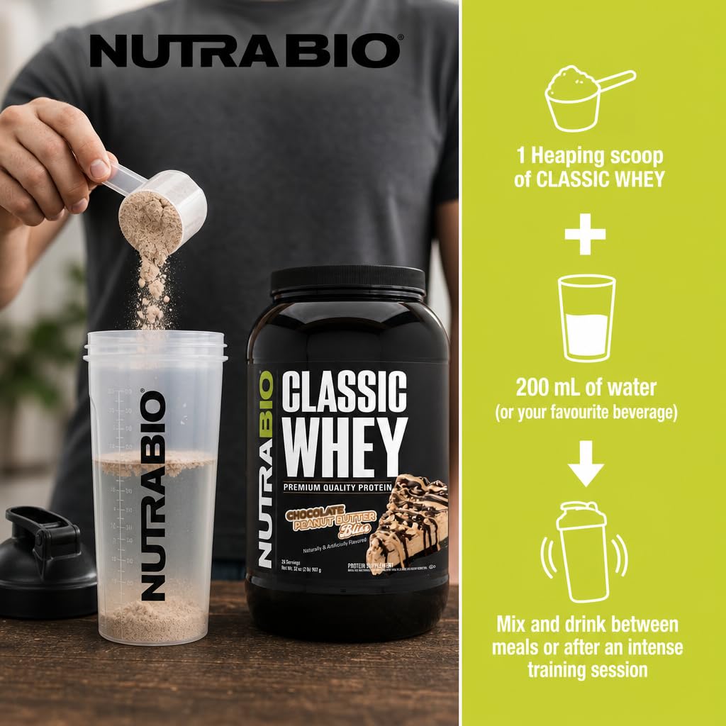 NutraBio Classic Whey Protein Powder Supplement - 25g of Protein Per