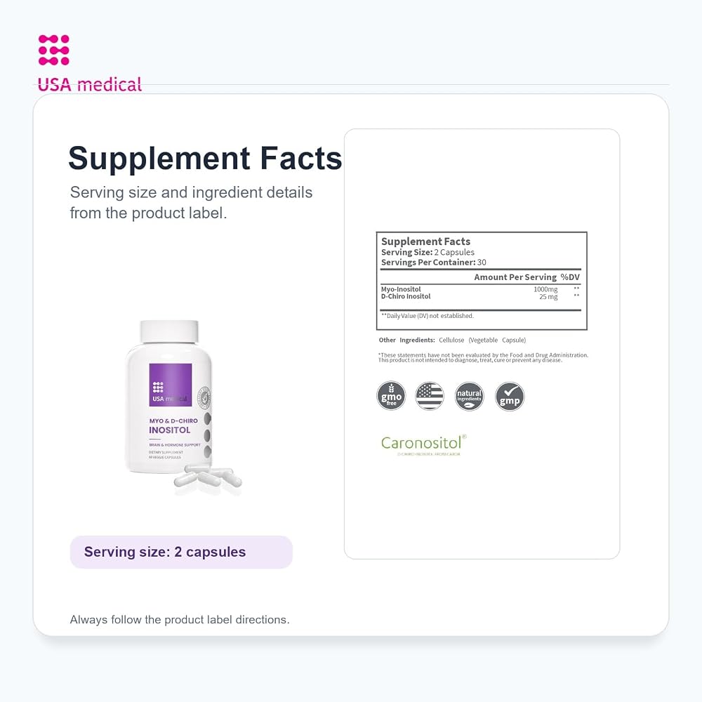 USA Medical Myo-Inositol + D-Chiro Inositol 40:1 - 60 Capsules - image 6