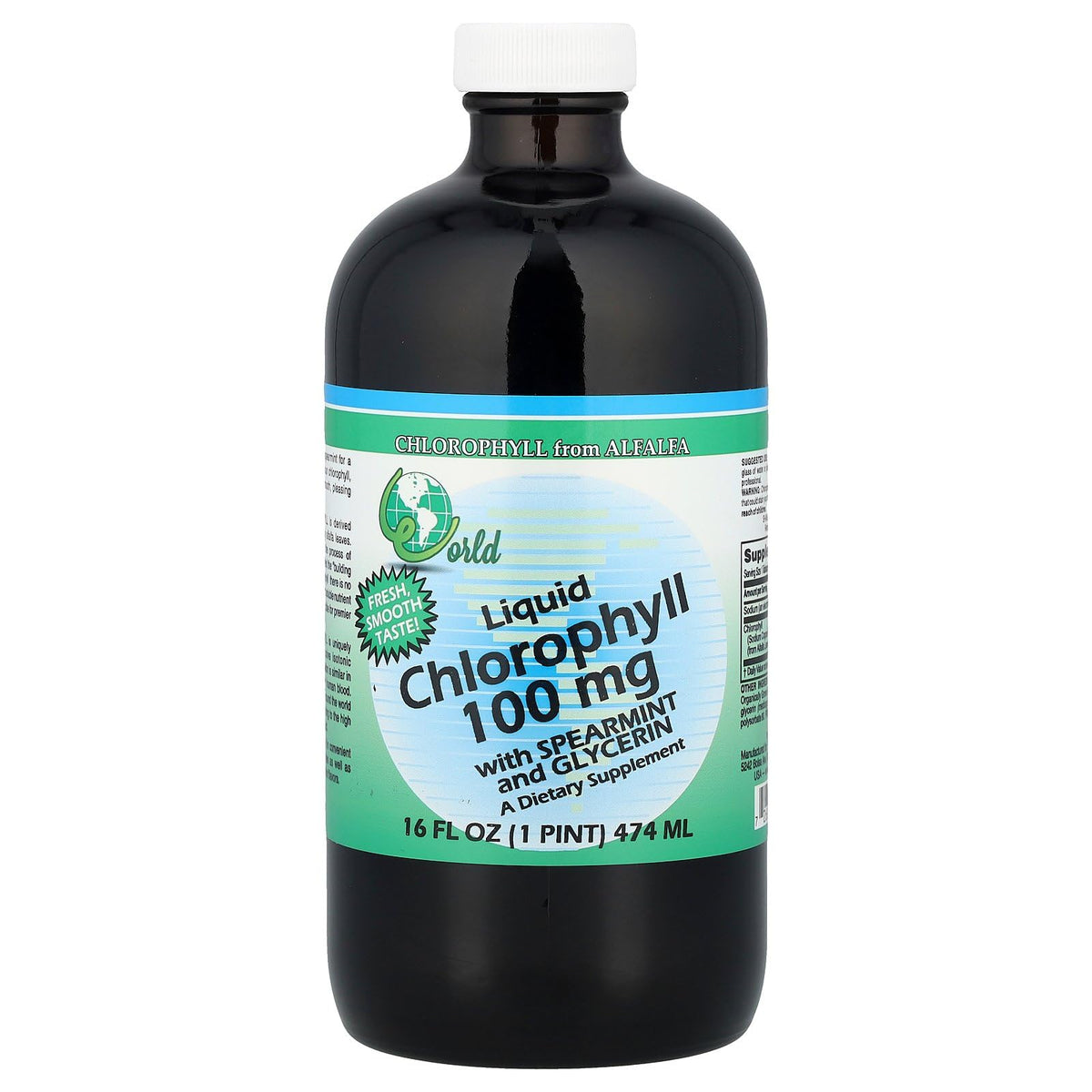 World Organic Liquid Chlorophyll 100mg with Spearmint - 16 Fl Oz