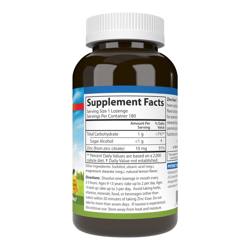 Carlson Zinc-Ease Zinc Citrate Lozenge Lemon - 180 Lozenges - image 2