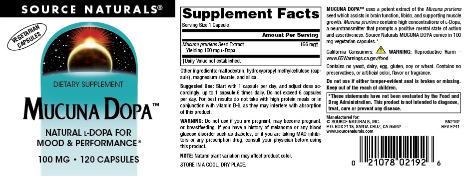 Source Naturals Mucuna Dopa 100 mg - 120 Vegetarian Capsules - image 4
