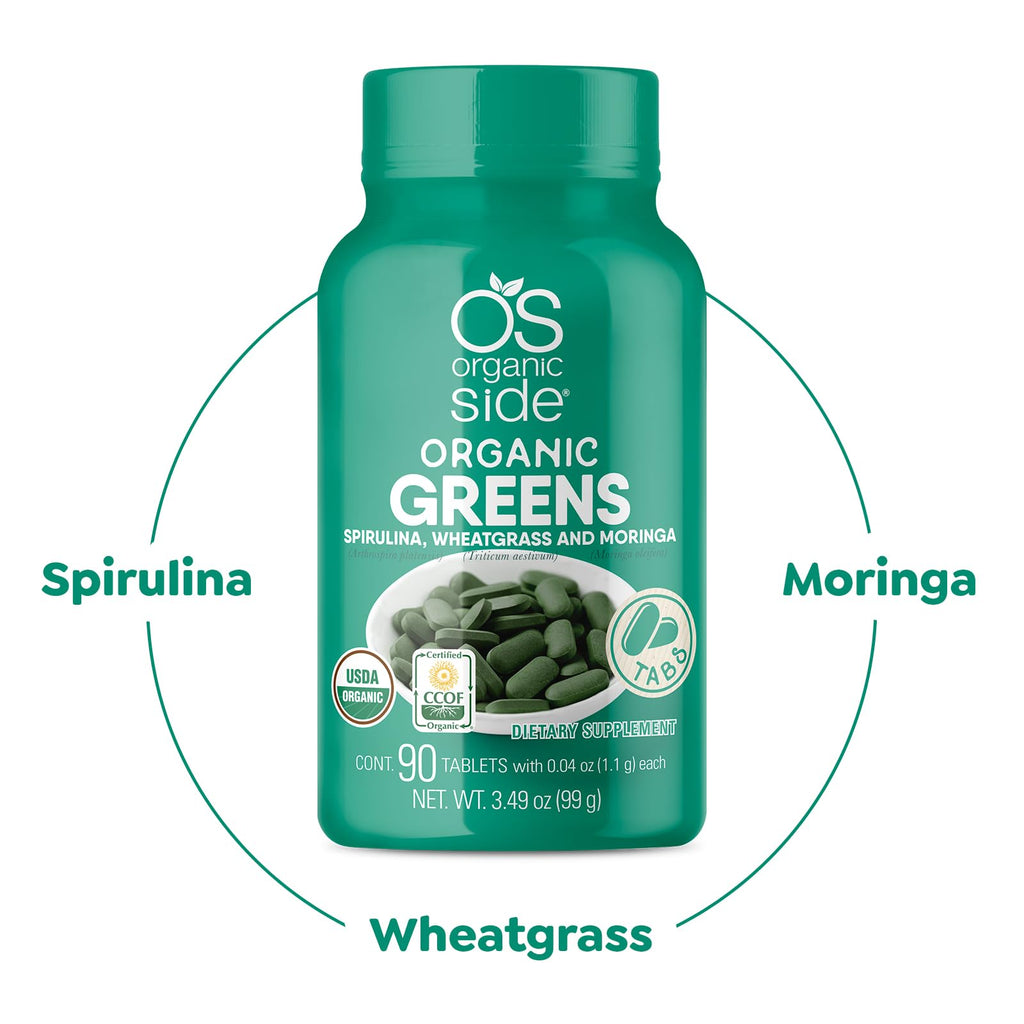 OS Organic Side Organic Greens Spirulina Wheatgrass Moringa - 90 Tablets - image 5