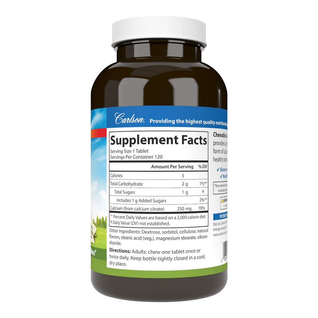 Carlson Chewable Calcium Citrate 250 mg - 120 Tablets - image 6