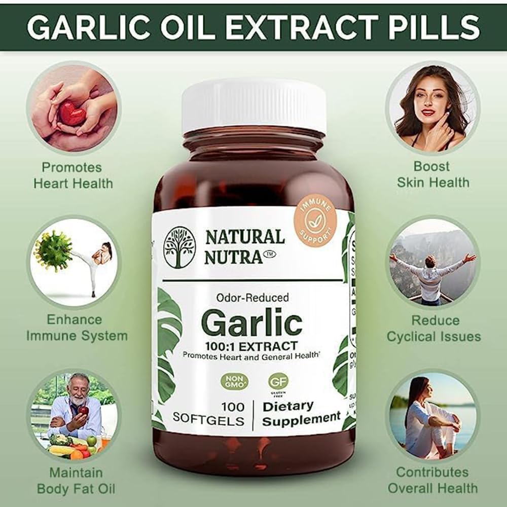 Natural Nutra Odorless Garlic Oil 500mg - 100 Softgels - image 3