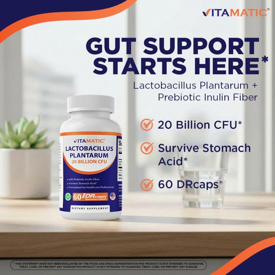 Vitamatic Lactobacillus Plantarum 20 Billion Digestive Support - 60 Capsules - image 5