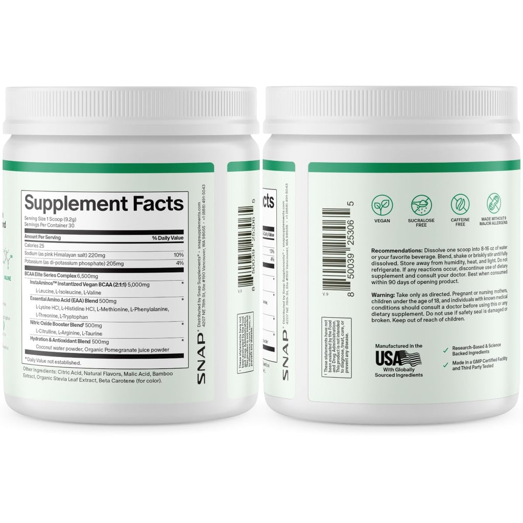 Snap BCAA Powder Essential Amino Energy Supplement with Nitric Oxide