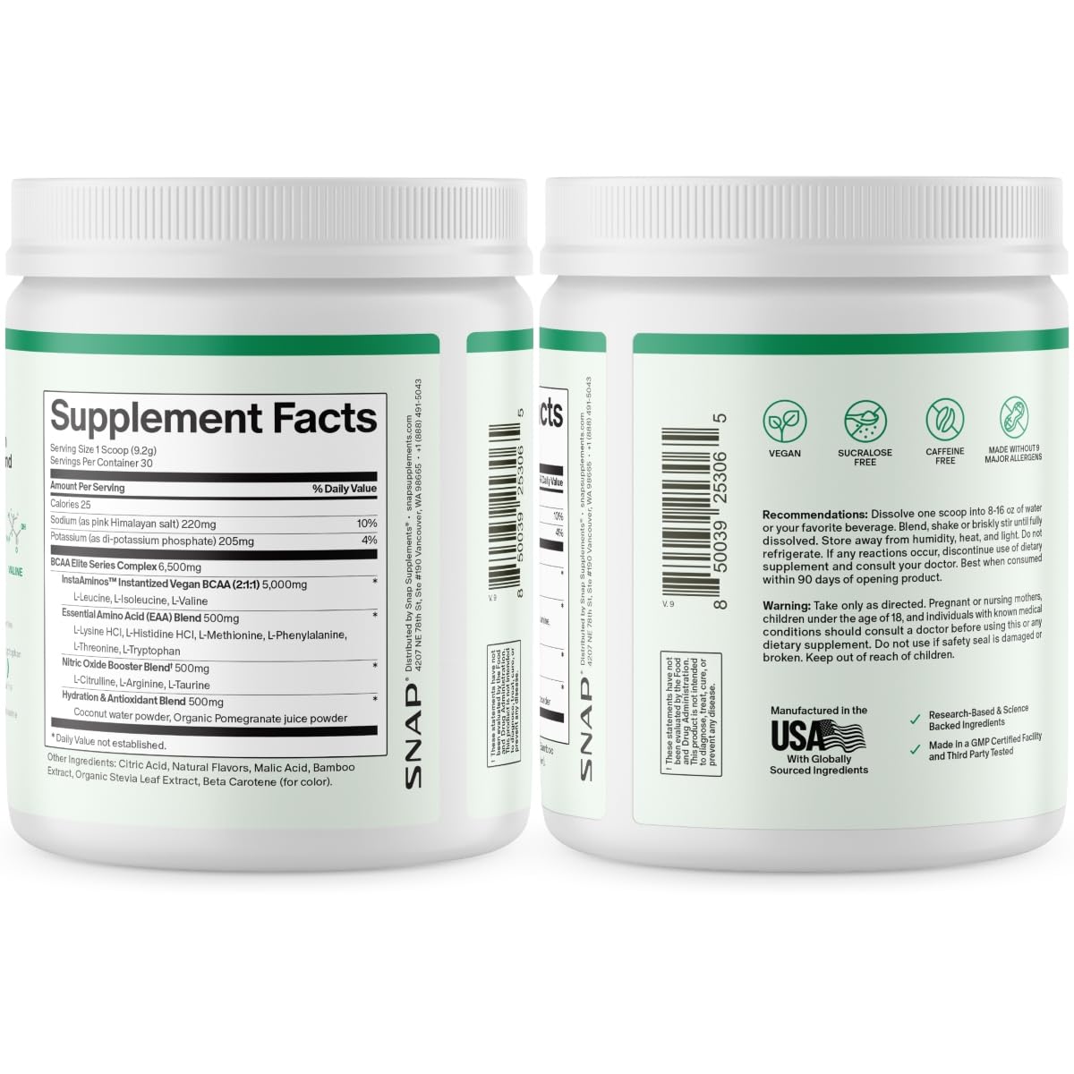Snap BCAA Powder Essential Amino Energy Supplement with Nitric Oxide