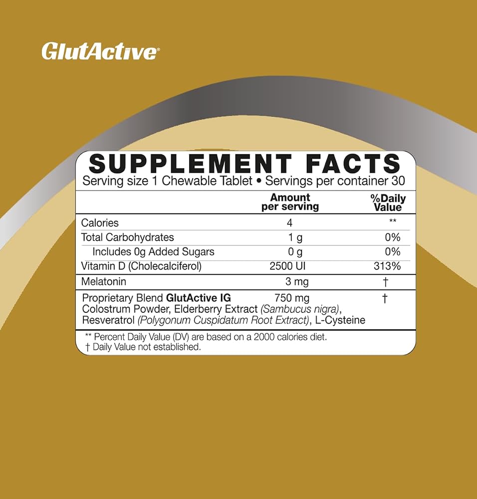 GlutActive IG-Gold 750mg Colostrum Chewable Tablets - 30 Count - image 2