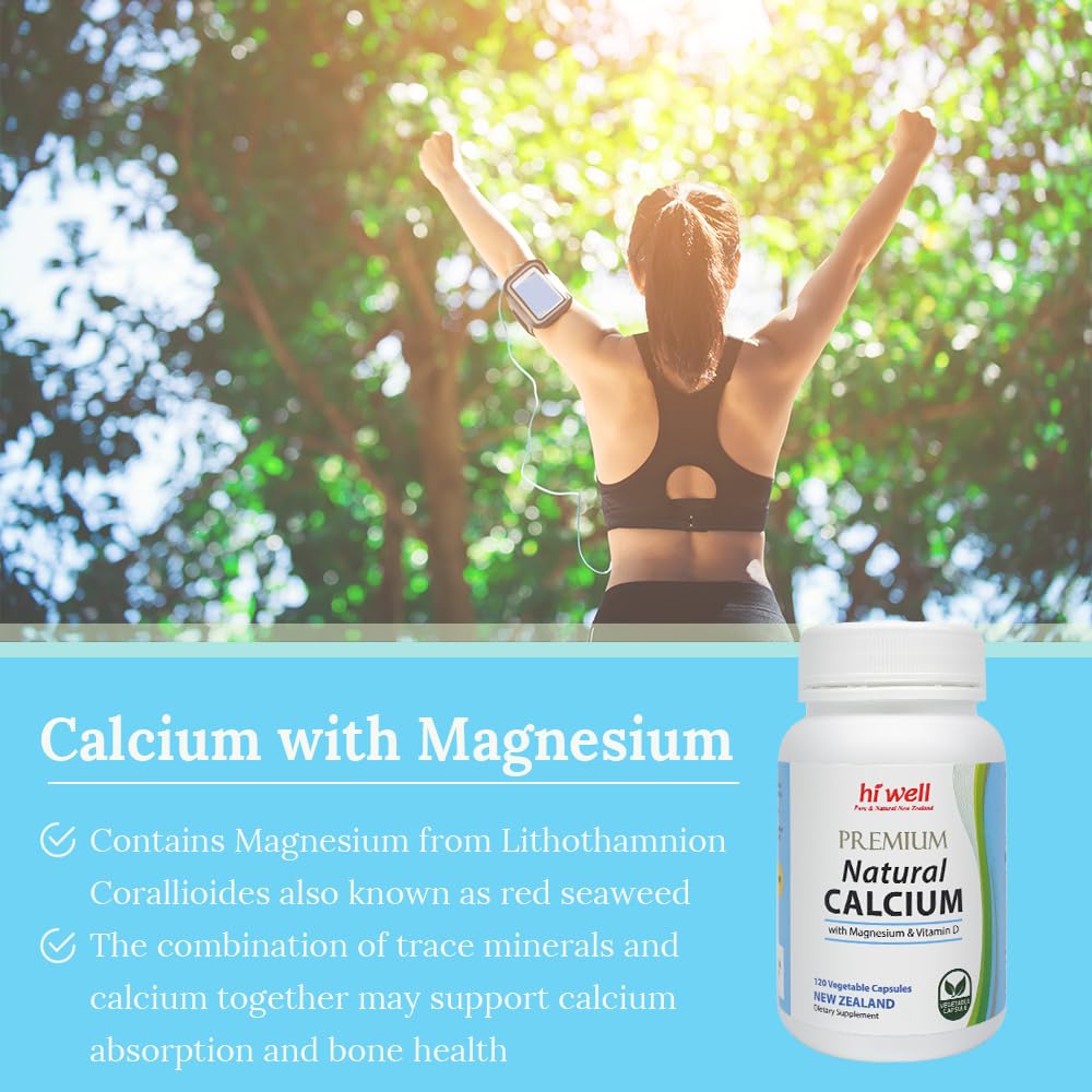 HI WELL Premium Natural Calcium with Magnesium & Vitamin D - 120 Capsules - image 3