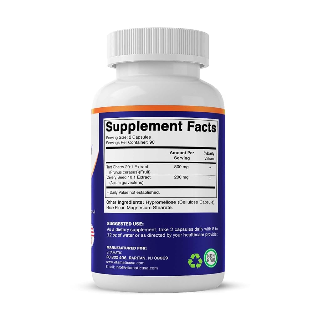 Vitamatic Tart Cherry 20X Extract with Celery Seed 10X - 180 Vegetarian Capsules - image 8
