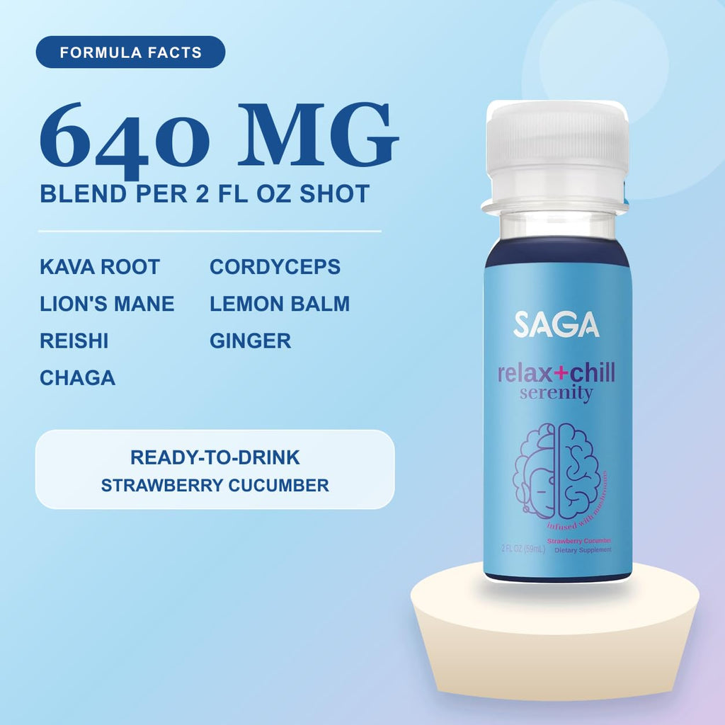 SAGA Serenity Kava Shots with 4-Mushroom Blend - 6 Pack - image 4