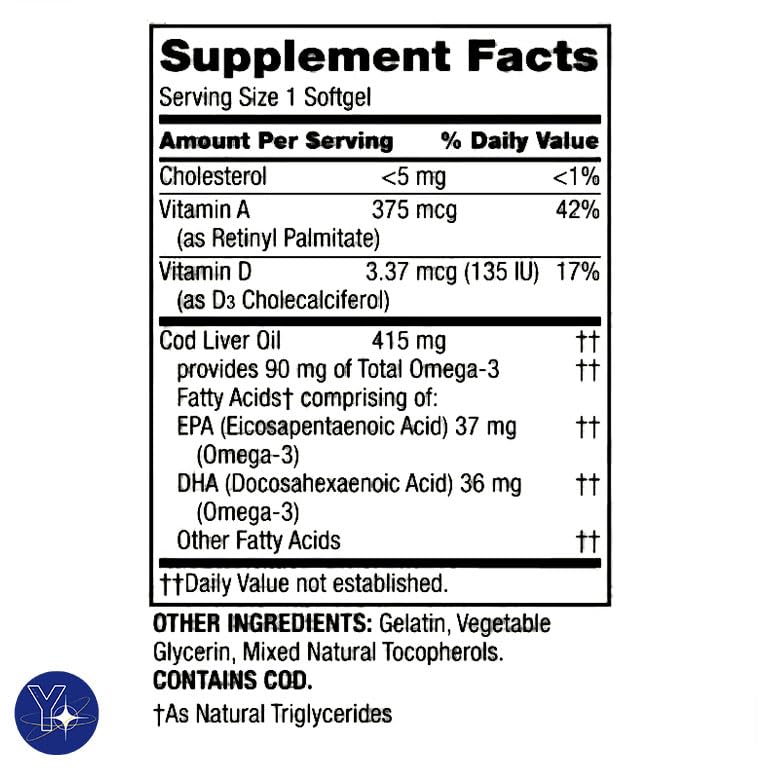 YOLOMOLO Cod Liver Oil Plus Vitamins A & D3 - 100 Softgels - image 3