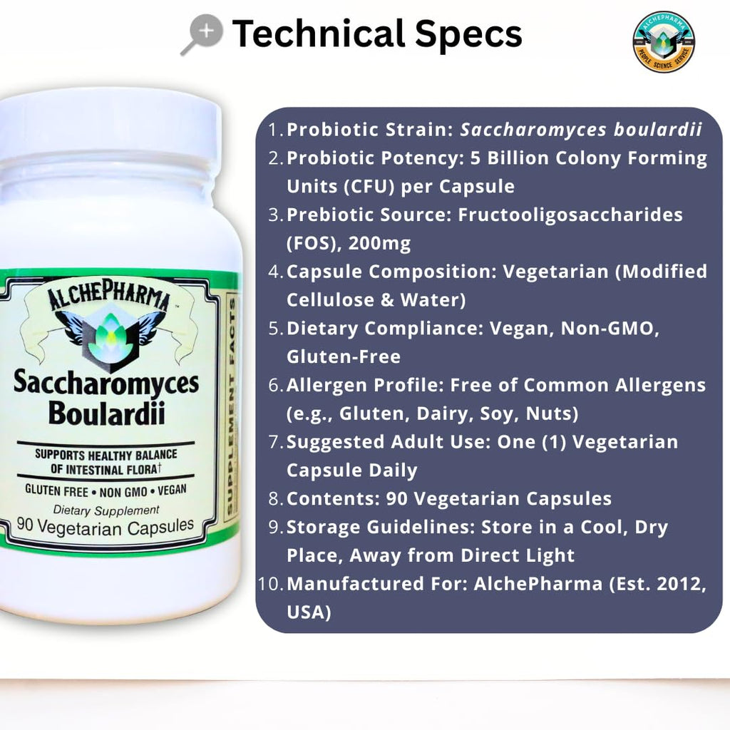 AlchePharma Saccharomyces Boulardii Probiotic - 90 Capsules - image 7