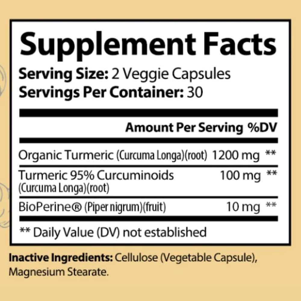 Vita Organics Turmeric Curcumin 1300mg Joint Support - 60 Capsules - image 3