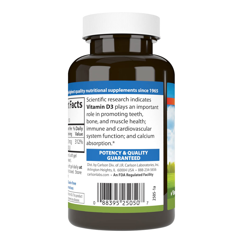 Carlson Vitamin D3 2500 IU Immune Support - 150 Softgels - image 3
