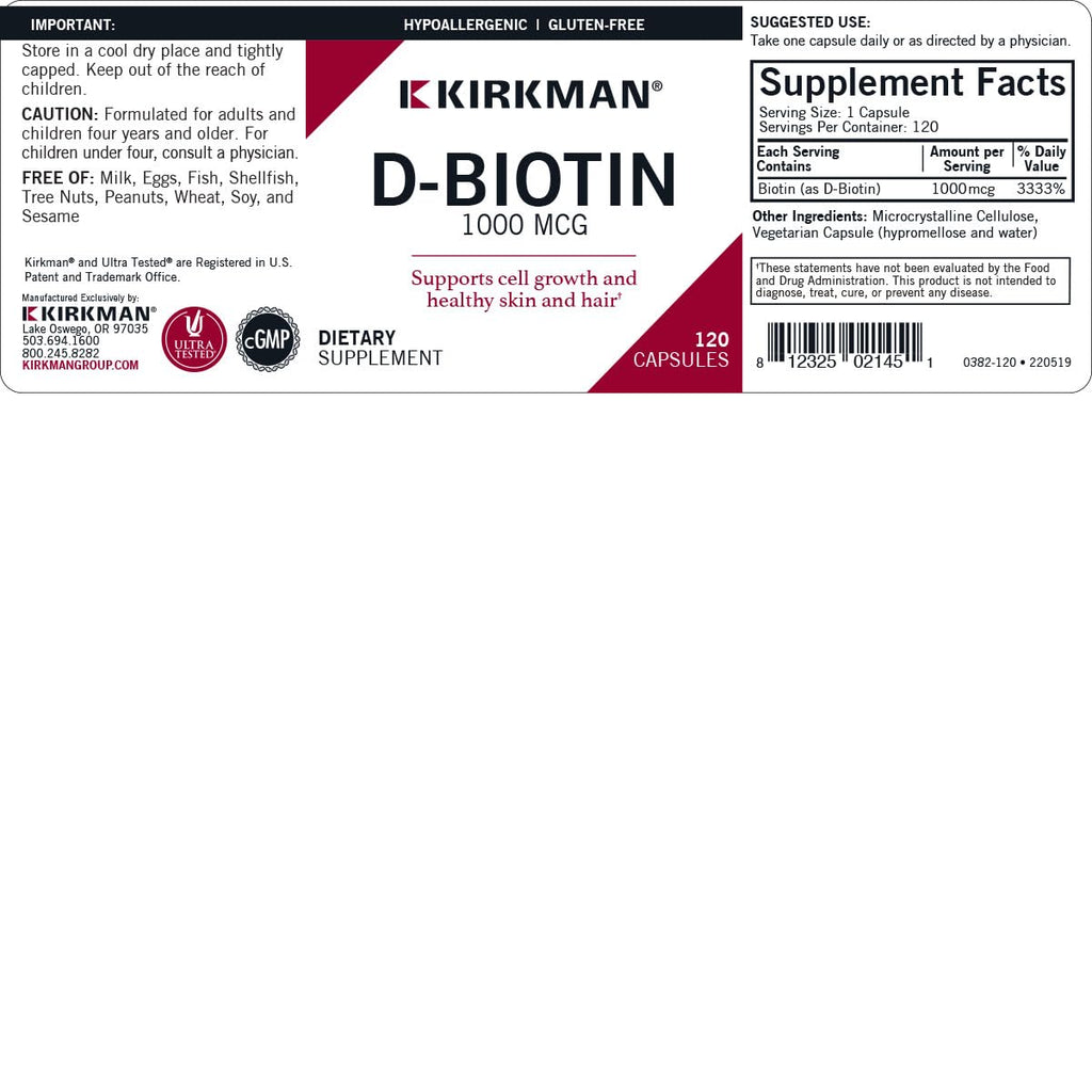 Kirkman Kirkland d-Biotin 1000 mcg Capsules - 120 Capsules - image 3