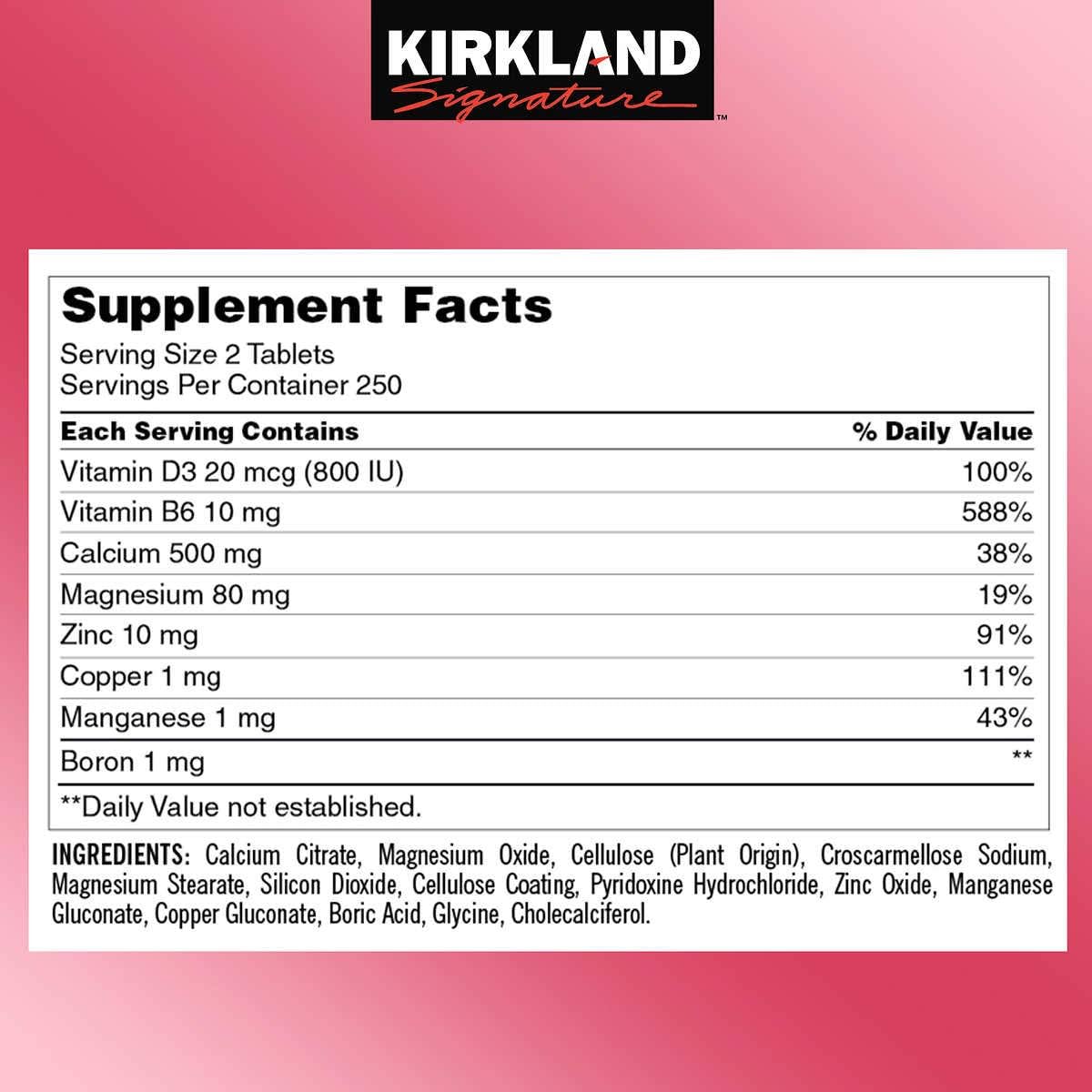 Kirkland Signature Calcium Citrate Magnesium and Zinc - 500 Tablets - image 2