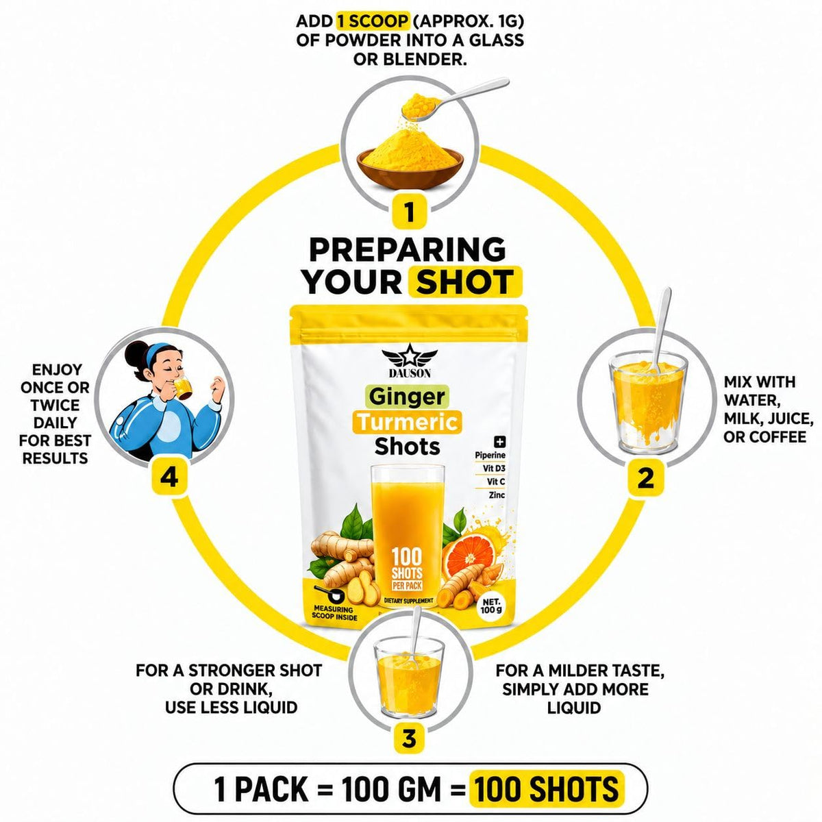DAUSON Ginger Turmeric Shots Powder - 100 Servings - image 8