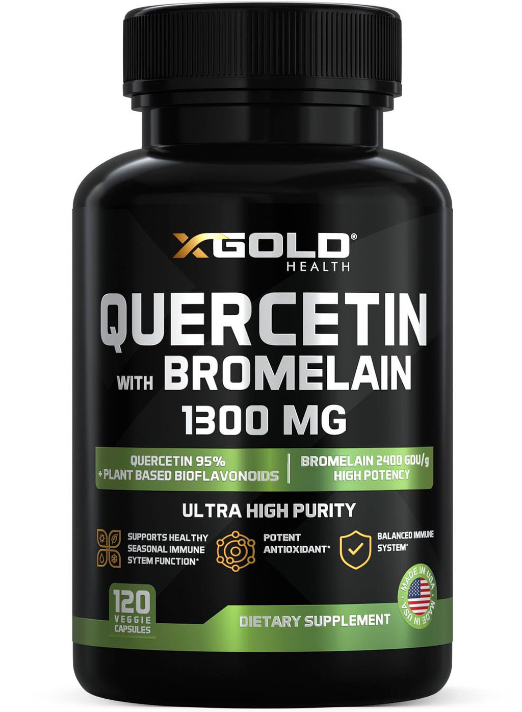 X Gold Health Quercetin with Bromelain 1300 mg - 120 Vegetarian Capsules