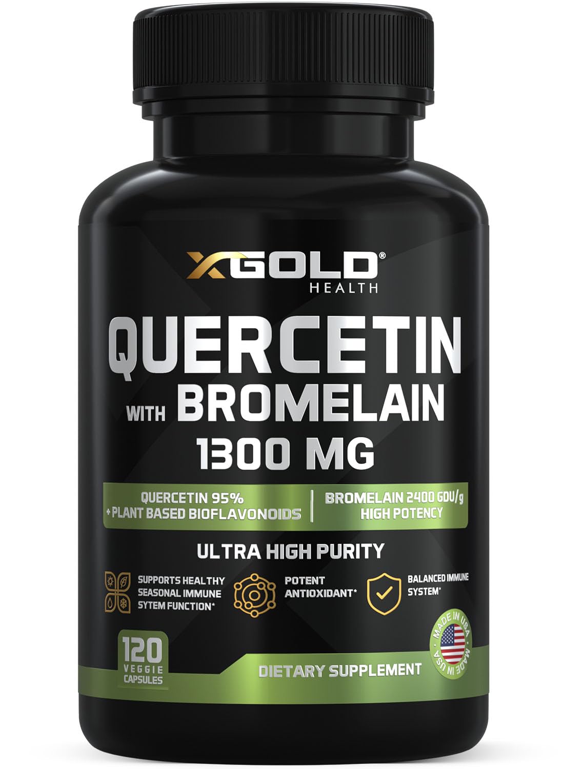 X Gold Health Quercetin with Bromelain 1300 mg - 120 Vegetarian Capsules