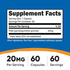 Nutricost PQQ (Pyrroloquinoline Quinone) Capsules 20mg - Veggie